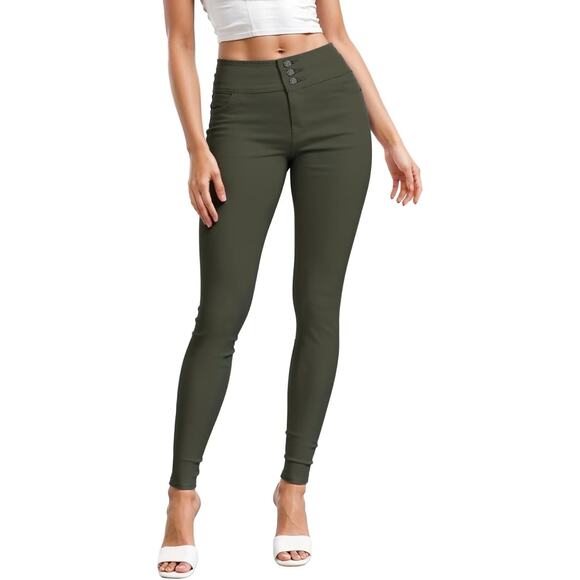 Hybrid & Company Denim - Hybrid & Company Butt Lift Skinny High Waisted Stretch Denim Pants, Olive, 22